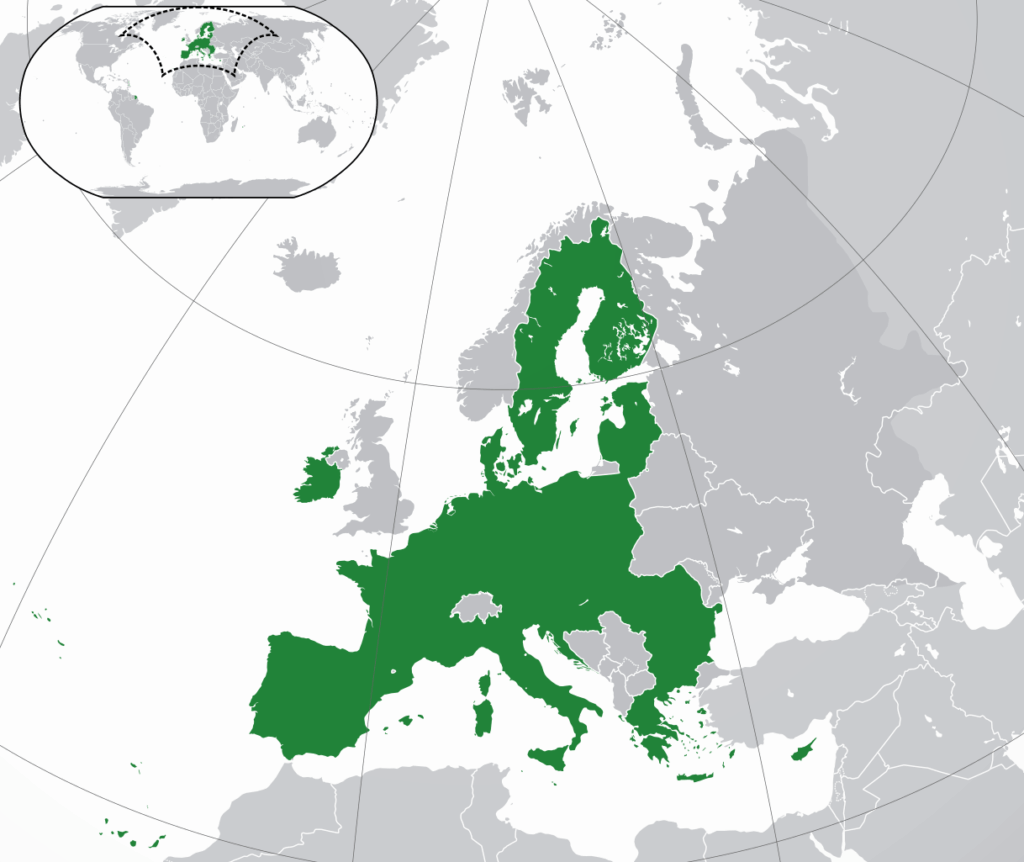 Carte continentale de l'Union européenne à 27.